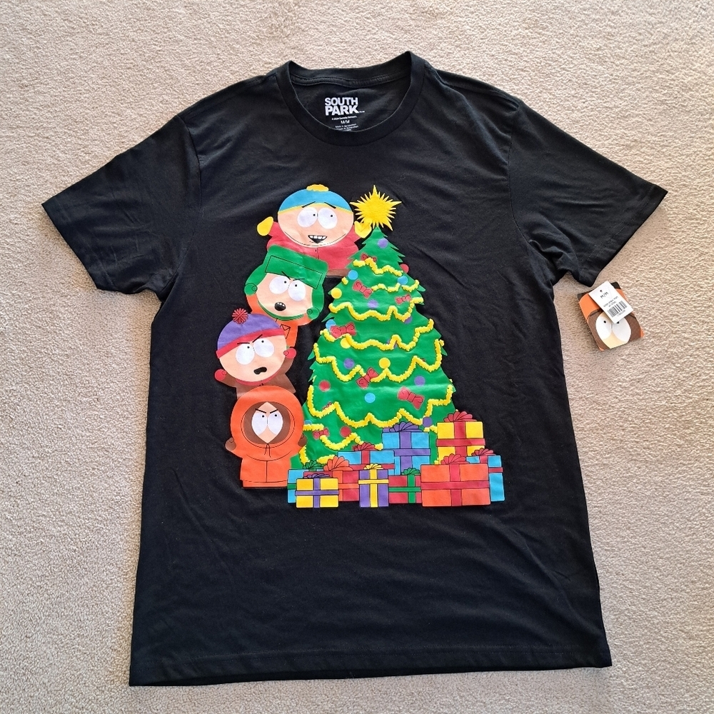 Southpark T-Shirt Men's Medium Black Holiday Christmas Tree NWT Short Sleeved - Picture 10 of 10